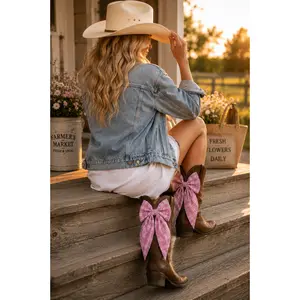 Oversized Pink Plaid Boot Bows (2 Pack), Soft & Stylish Western Shoe Clips for Cowboy Boots, Lightweight Multi-Use Accessory for Women