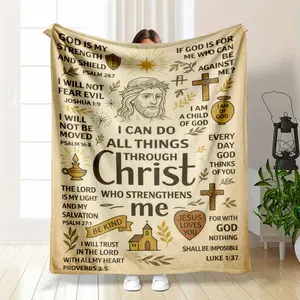 Inspirational Christian Blanket Bible Verse Quotes Print Soft Flannel Fleece Throw Jesus Christ Cross Pattern Religious Decor Gift For Mom