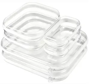 Hard Plastic Stackable Storage Bins - 3/6 Pcs Multi-Sizes Clear Resealing Zipper Pouches, Mini Travel Pouch Storage Bags for Makeup, Pencils, Travel Organizing (3 Sizes, Clear)