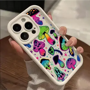 Psychedelic Neon Mushrooms phone case for iPhone 17 Air 16 Pro Max 15 14 Plus 13 12 11 XR XS stylish camera protection Shockproof Anti Drop Durable Phone Case.