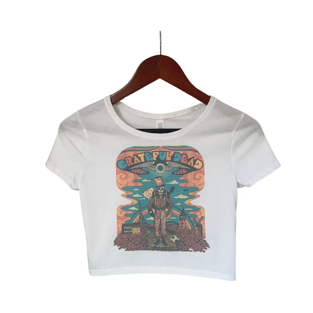 Grateful Dead Europe 1972 Vintage Retro Distressed Crop Top, Short Sleeve Crop Top, Boho Hippie Clothing, 90s Fashion, Crop Top for Women