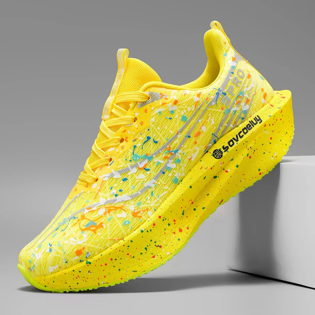 Men's Gradient Splatter Thick Platform Casual Fly-Knit Sneakers - Basic All-Seasons Fabric Upper, Light Breathable, Shock-Absorb Cushion Sole, Anti-Slip Running Shoes for Daily Walk, Gym Training