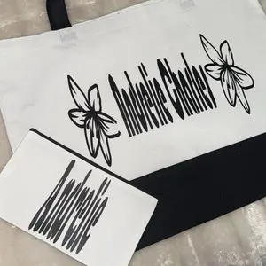 Personalized Blanca Canvas Tote Bag with Floral Design and Black Strap for Everyday Use