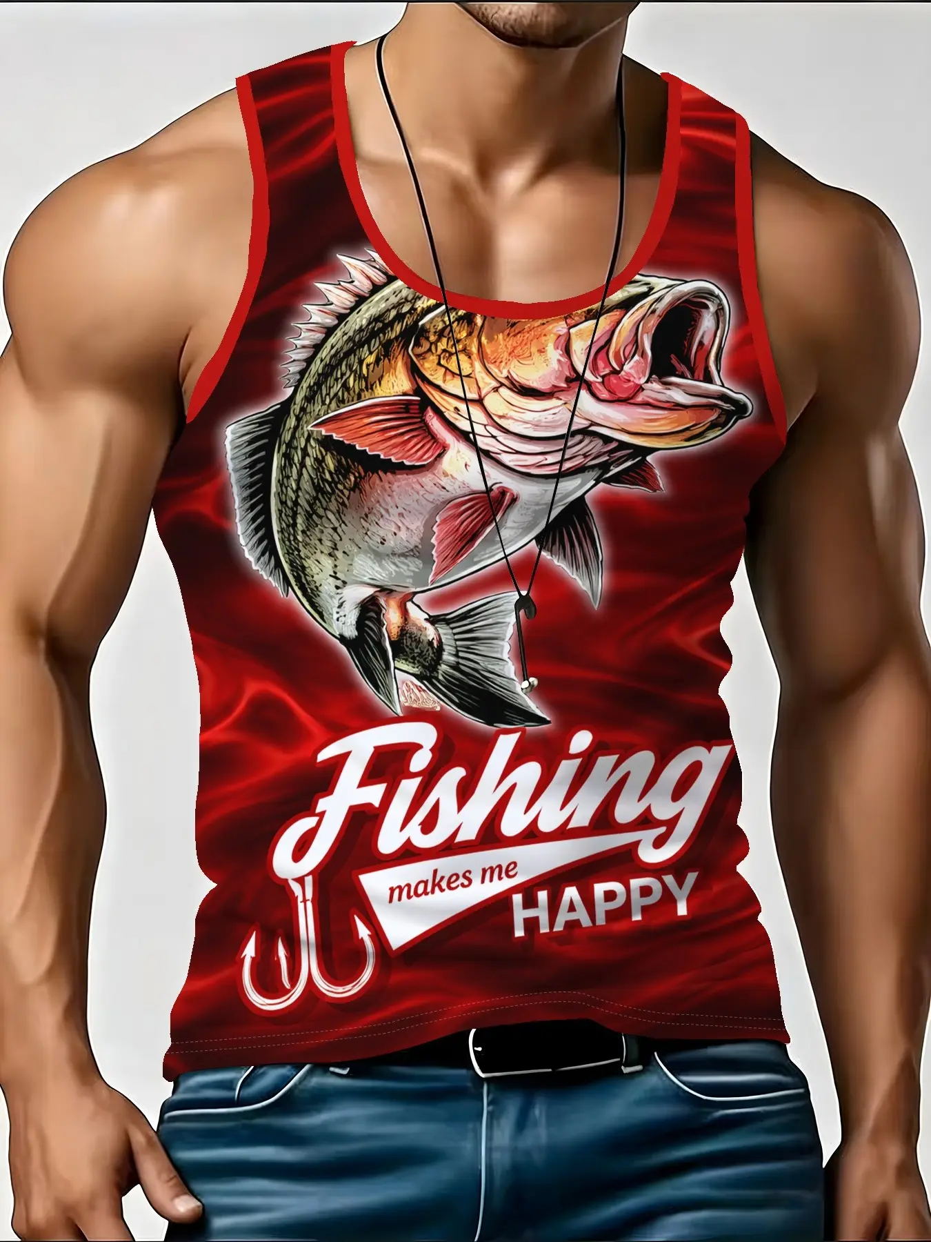 Men's Latest Sleeveless Vest, Summer Casual Fishing Top, Fish Pattern Shirt, Comfortable Loose Fit, Streetwear & Outdoor Fitness