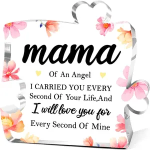 Gifts for Mama from Son Daughter,Unique Gifts for Mama Thanksgiving Birthday Christmas,Mama Of An Angel Sign Heart Plaque Acrylic Puzzle Piece Plaque