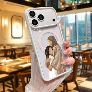 Magnetic Phone Case for iPhone 17/16 Pro Max 15 Pro 14 13 12 Mini 11 XR XS Plus Air Jesus Hug in Pink Ultra Slim Butterfly Festival Pattern Shockproof Slim Protective Cover with Cellphone Casing