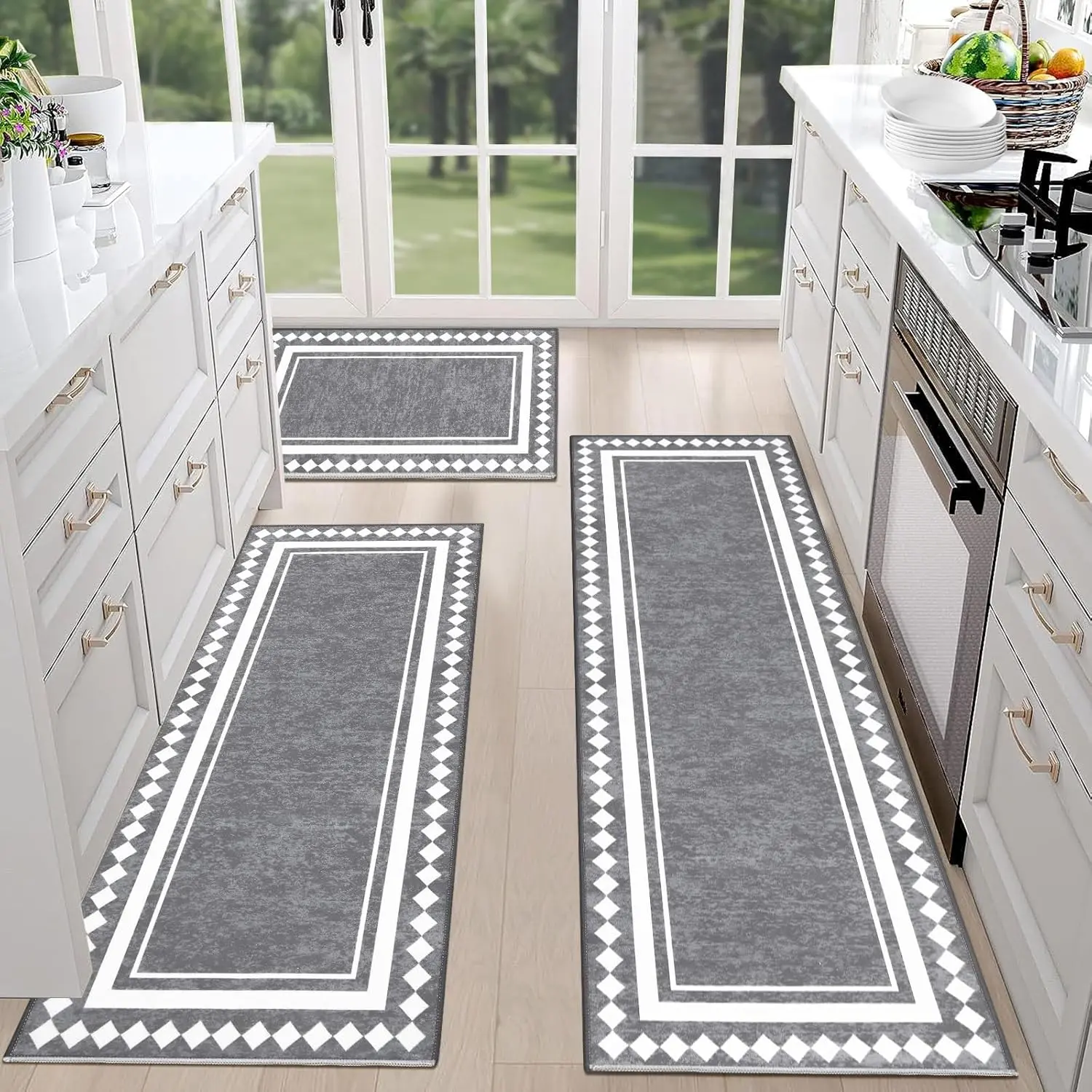 Farmhouse Kitchen  Sets of 3 Non Slip Washable Boho Kitchen  and Mats for Floor Kitchen Runner Rug Floor Carpet for Kitchen, Laundry, Hallways