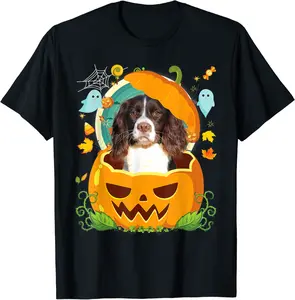 Happy Halloween Pumpkin English Springer Spaniel Dog Witch T-Shirt - Janessaho Shop 97B0B51P8Y1Y