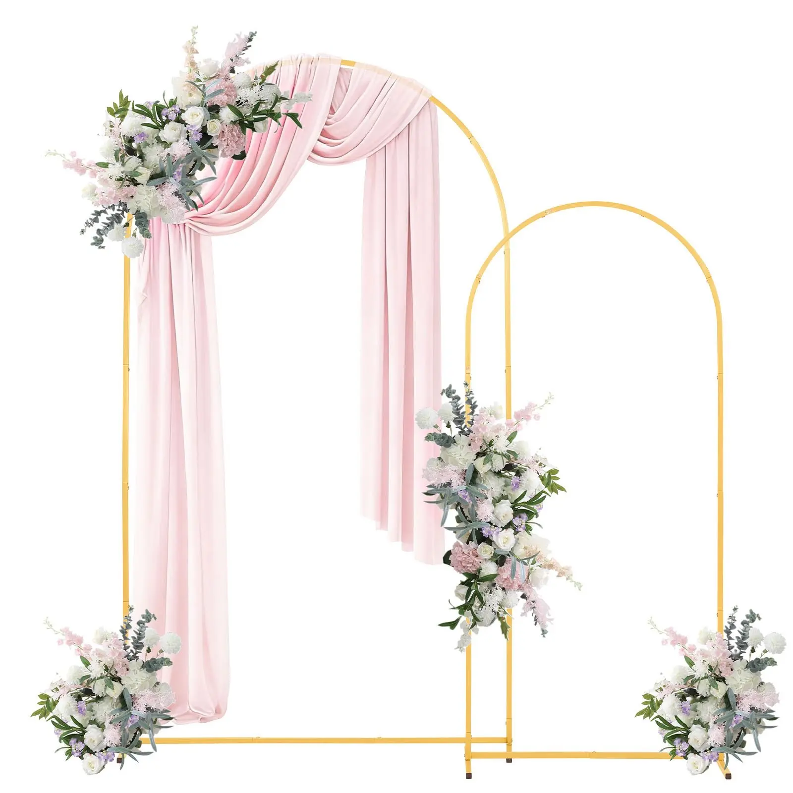 Arch Backdrop Stand, Set Of 2, 7.2 Ft And 6 Ft Gold Metal Arch Frames, Stable Construction, Easy Assembly, Durable Wedding Backdrop Stand For Weddings, Birthday Parties, Graduations, Celebrations, Photo Booth Decor