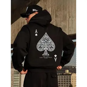 Vintage Ace of Spades Graphic Hoodie - Breathable Cotton Blend, Casual & Sporty Pullover with Drawstring Hood for Men and Women - Perfect for Outdoor Activities, Machine Washable