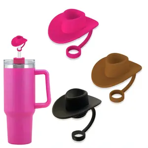 3 Pcs/6 Pcs Pack Cowboy Hat Straw Cover Cap for Stanley Cup 30&40 Oz 10mm Cowgirl Hat Silicone Straw Topper Protector Cover with Cute Funny Western Kids Accessories
