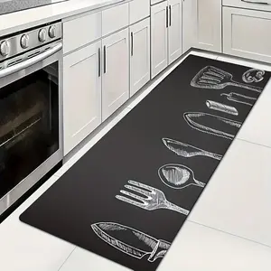 Modern Geometric Kitchen Runner Set Non-Skid Absorbent Floor Mats, Abstract Lines and Color Block Design Rugs for Contemporary Kitchen and Hallway Decor