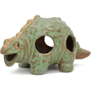 Aquarium Ceramic Decorations Hideout, Cut Ceramic Dinosaurs Cave Rock for Cichlids, Betta Tank Decor