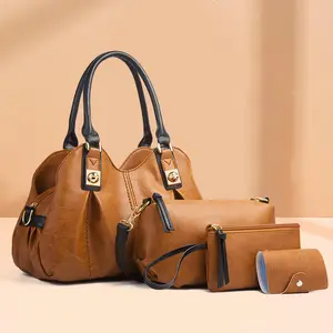 2026 New Retro 4-in-1 Tote Bag Set, Faux Leather Multi-Piece Handbag Collection, Versatile Shoulder & Crossbody Purse for Women Fashionable Plaid