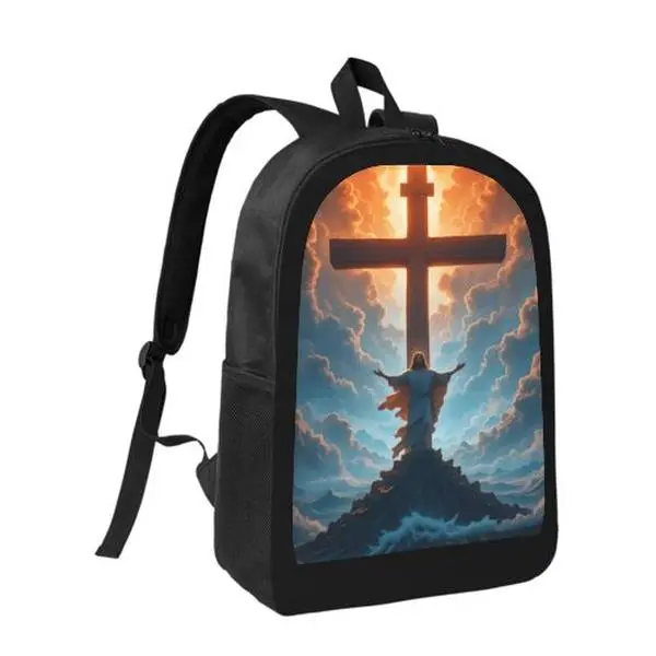 1pc Religious Cross Backpack - School Bookbag with Sturdy Shoulder Straps, Lightweight & Cross Print for Church, Group, Back to School Gift (Machine Washable), for Teenager
