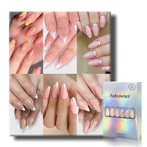 144 Pcs (6 Packs) Value Set | Press on Nails with Jelly Glue | Mixed Coffin & Almond Shapes | Reusable Stick on Nails | No Glue Damage | 12 Sizes