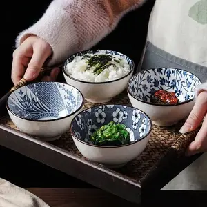 6-Piece Ceramic Snack Bowl Set, Mini Salad Bowls with Floral Pattern, Decorative Kitchen Tableware for Home Dining