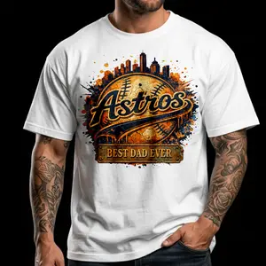 Best Dad Ever Houston Baseball Shirt Vintage Skyline Tee Unisex Game Day Shirt Gift for Dad Retro Distressed Baseball T Shirt Soft Comfortable Casual Sports Fan Father Birthday Gift