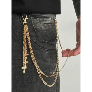 Men's Cross Charm Layered Chain Punk Belt Trendy Western Fashion Belt for Party Daily Clothing Decor Trendy All-match Exquisite Birthday Gift