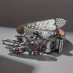 Punk Gothic Belt - Edgy Metallic bones, Skelen hands, PU Material - Red, Black, Purple, Green, - Halloween Costume Accessory, Rock Concert Belt, Everyday Gothic Fashion - for Men & Women, Punk Goth, Edgy Belt Design, Party Wear, Statement Piec-p