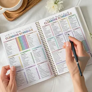 A4 Cleaning Plan Book, Daily Weekly Monthly Cleaning Schedule, Household Chore Checklist, Dual Coil Spiral Bound, Home Cleaning Diary Management, Spiral Bound Planner