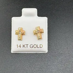 Gold 14k casual earrings cross design for everyday wear