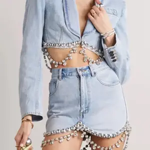 Diamond Chain Sets Autumn Short Denim Jacket Top Set Two
