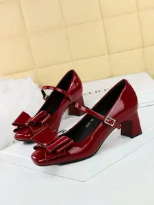 Women's Elegant Bowknot Design Mary Janes Pumps, Fashionable Solid Color Square Toe High Heel Shoes for Party, Daily Clothing Decor for Women & Girls, Footwear