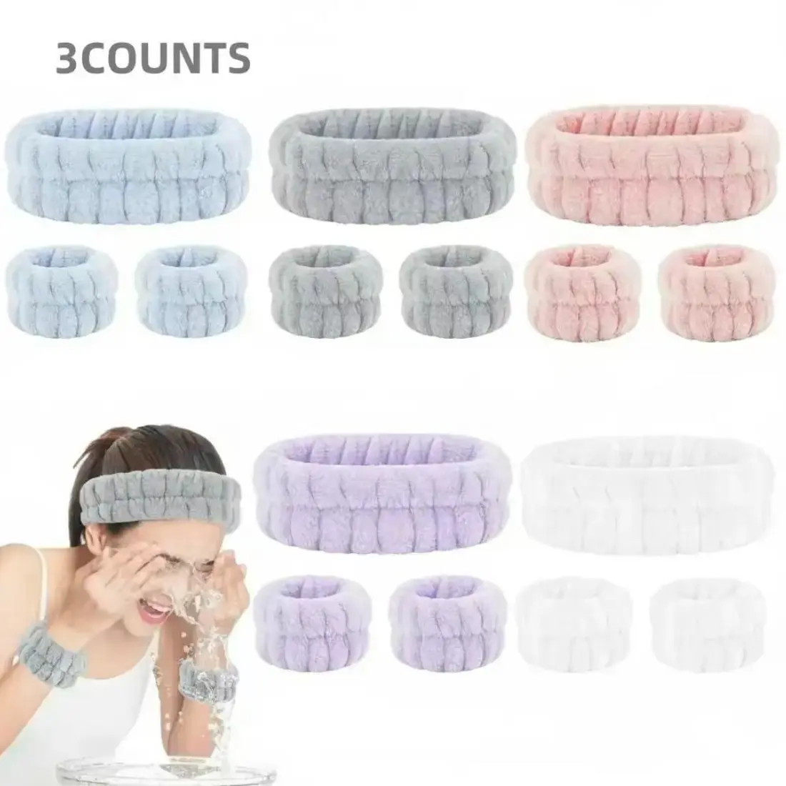 Bathroom Face Washing Wristband - Splash-Proof Towel Band, Moisture-Wicking Sweat-Absorbent Sleeve Cuff, Skin Care Headband, Plush Ribbed Sports Hand Towel, Women's Hair Tie, Towel Bands