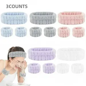 Face Washing Wristband for Bathroom - Splash-Proof Washcloth Sleeve Cuff, Moisture-Wicking Sweat-Absorbent Sleeves, Women's Sports Headbands, Plush Hair Tie