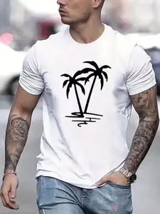 Palm Tree Mens TShirt Comfortable Crew Neck Casual Cotton ShortSleeves Soft Breathable Top Menswear Tshirt Summer Spring Streetwear Cotton Fabric Trendy Letter Print