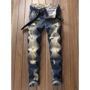 Men's Regular Fit   Ripped Jeans, Fashion Casual Comfy Denim Pants for Daily Outdoor Wear, Mens Bottoms for All Seasons