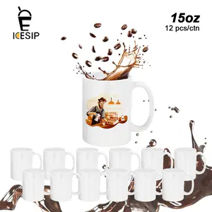 ICESIP 12pcs/carton 15OZ Sublimation Ceramic Coffee Mugs with Handle Gift Mug DIY for Christmas Halloween Valentine's Party Decor Sublimation DIY Gift Pack