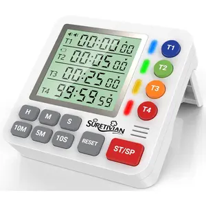 Digital Kitchen Timer for Cooking - 4 Channel Count Up Countdown Timer with Loud Alarm and Silent Mode, Large Display, Magnetic Back, Auto Memory for Classroom Study Gym, Battery Included (White)