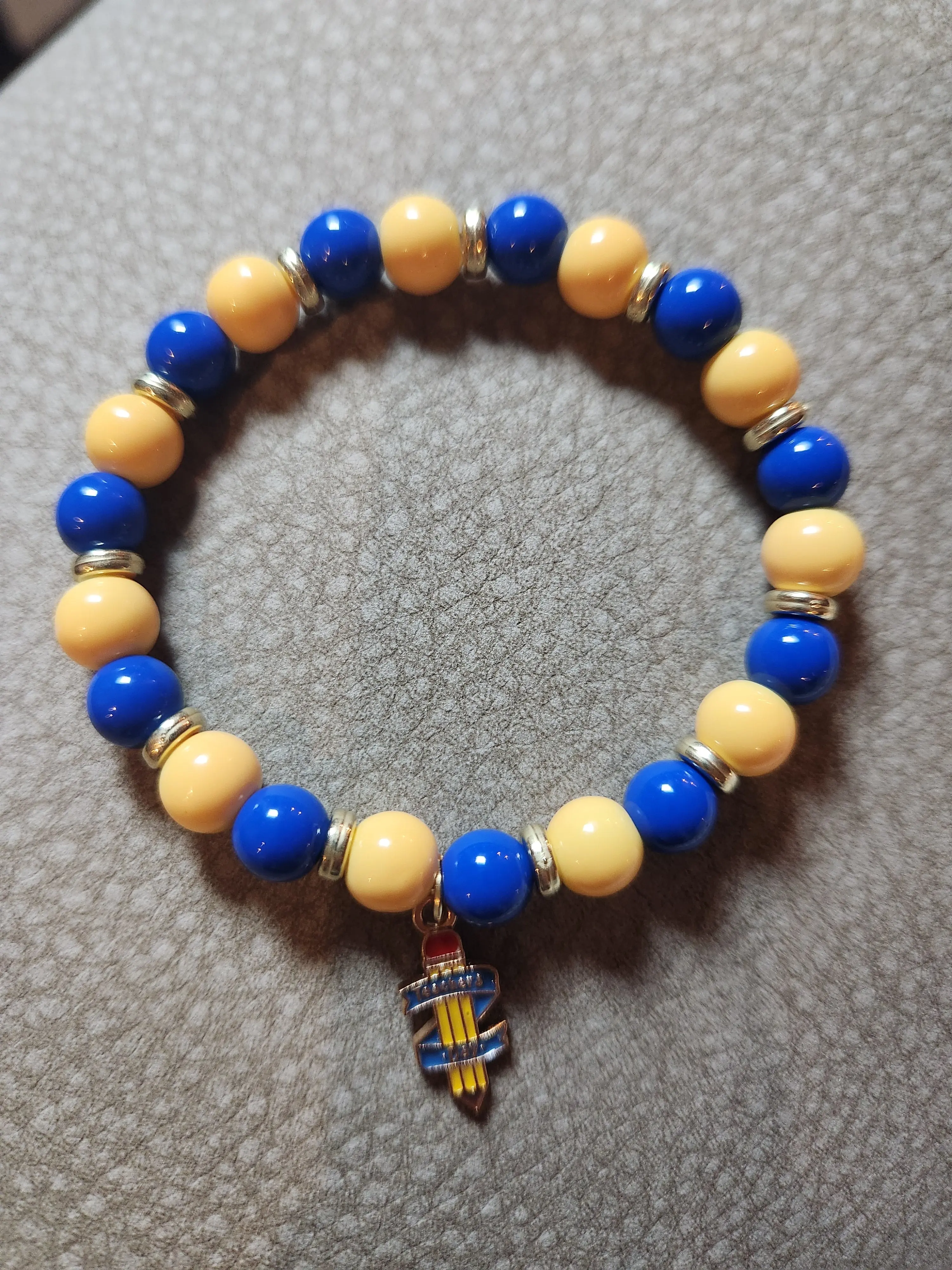 Blue And Yellow Pencil Teacher Charm Bracelet