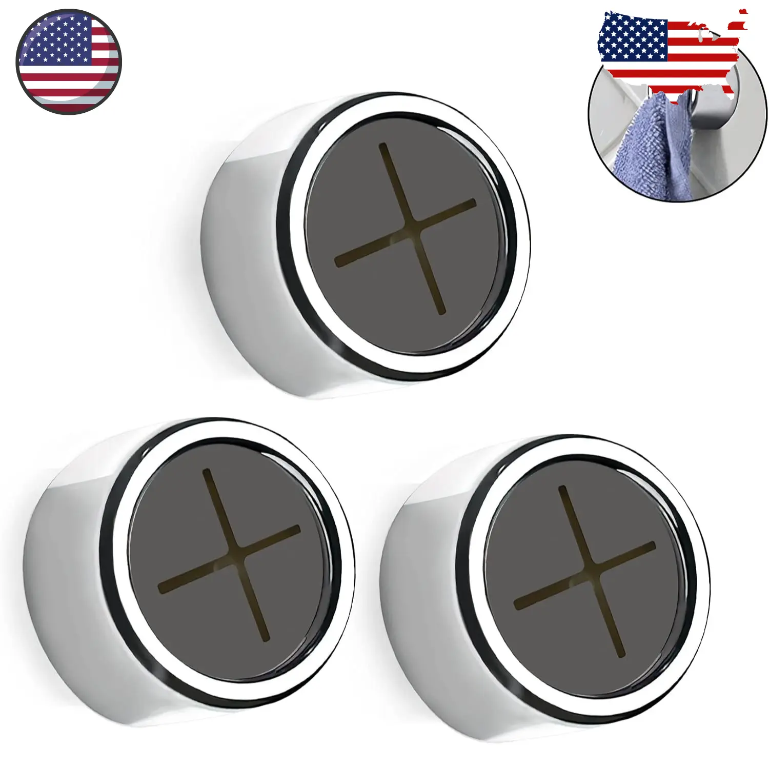 3 Pieces Kitchen Towel Hooks Round Adhesive Dish Towel Hook