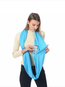 European and American cross-border storage zipper pocket neck scarf solid color infinity scarf pocket scarf for women infinity scarf Modern