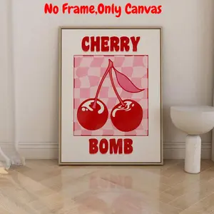Cherry Pattern Unframed Painting, Modern Canvas Wall Art, Modern Art Design, Wall Decor for Home Living Room Bedroom, Home Decor, Room Decor, Apartment Decor, Ornaments