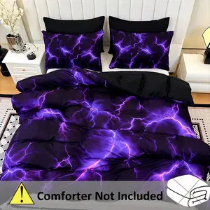 Three-Piece Fashion Purple Lightning Line Art DuvetCoverSet, 1 Duvet Cover + 2 Pillowcases, No Pillow Inserts, Soft Breathable HD Print Bedding Set, Suitable for Home Dorm, Bedroom Set, Dorm Essentials, Modern Print, Artistic Design, Soft Fabric
