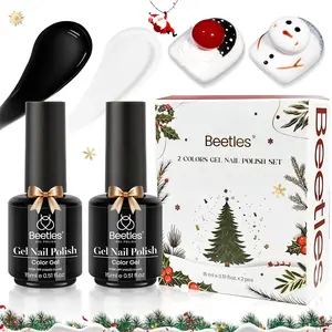 beetles Christmas Gel Polish - Black and White Colors Gel Nails, 2pcs 15ml Gel Polish Soak Off Led Nails Art Manicure Salon Christmas gift for Women
