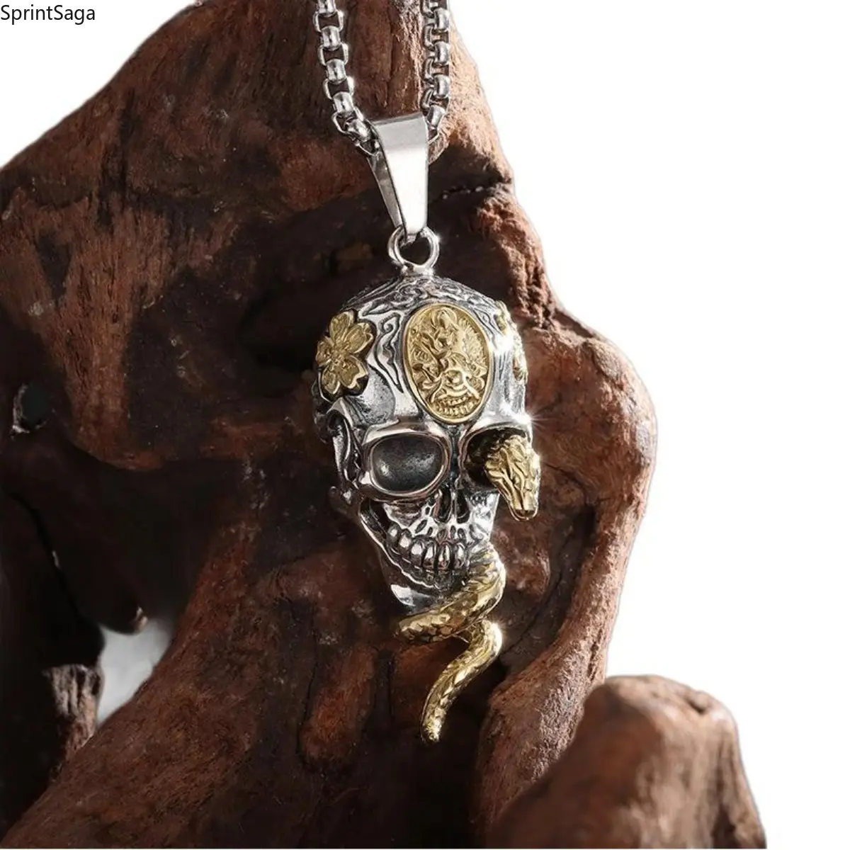 Gothic Skull Link Chain Necklace, Silver-tone Metal Punk Jewelry for Casual Unisex Streetwear, Metal Chain, Casual Wear, Punk Metal