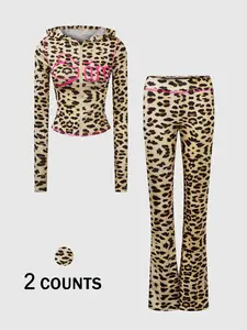 "2-Pack Leopard Print Hoodie + Flare Pants Set | Pink-Accent Zip-Up Top + Bell-Bottom Bottoms – 2025 TikTok Viral Y2K Aesthetic! Bold Animal Print, Slim-Fit Design 🔥 Perfect for #OOTD, #BaddieOutfits, #RetroVibes. Stylish for Brunch, Nights Out or Layeri