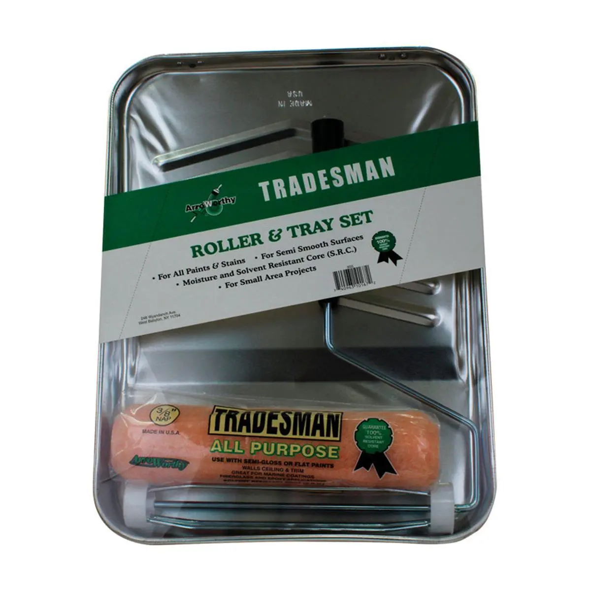 212 MAIN Arroworthy Tradesman 9 in. Plastic Paint Tray Kit - 3-Piece Set with 3/8 in. Nap x 9 in. W Roller Cover, Roller Frame, Solvent Res. for Automotive Paint Care, 1.26 lbs