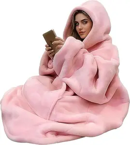 Oversized Hoodie Blanket, Wearable Blanket sweatshirt, Ultra Soft Sherpa Fleece Comfy Snuggle Hoodie