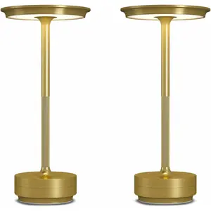 2 Pack Cordless Table Lamps Rechargeable, 5000mAh Portable LED Table Light, 3 Color Stepless Dimming Battery Powered Table Lamp, for Patio/Restaurant/Home/Outdoor.(Brushed Gold)
