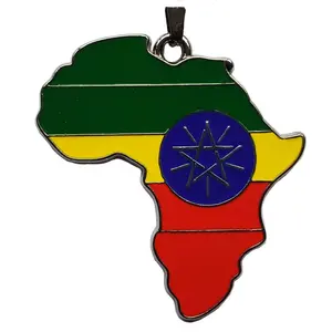 Ethiopia Flag Pendant Necklace African Map Chain