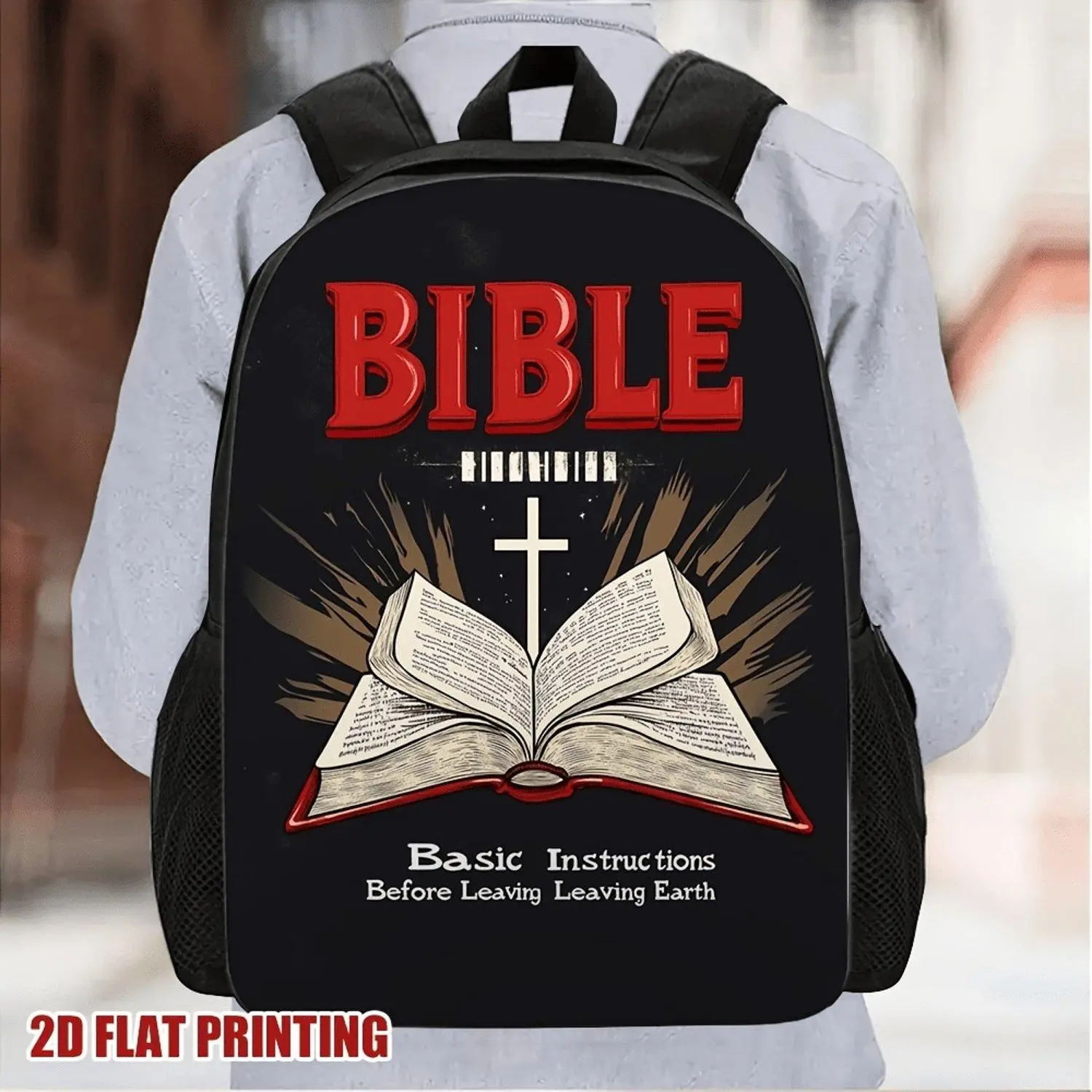 Vibrant Bible Cross 2D Flat Print School Backpack for Teens Students, Spacious Laptop Rucksack with Removable Straps, Comfortable Daily Bag for Travel Commute Outdoor, Ideal Back to School, Birthday, Xmas, Halloween & Thanksgiving Holiday Gift