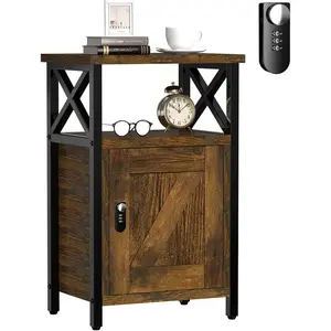 Night Stand with Locking Drawer, Bedside Table with Drawers, Wooden Bed Side Table with Storage, Nightstand with Shelves, End Night Tables For Bedroom, Living Room, Dorm, Office (Rustic Brown)