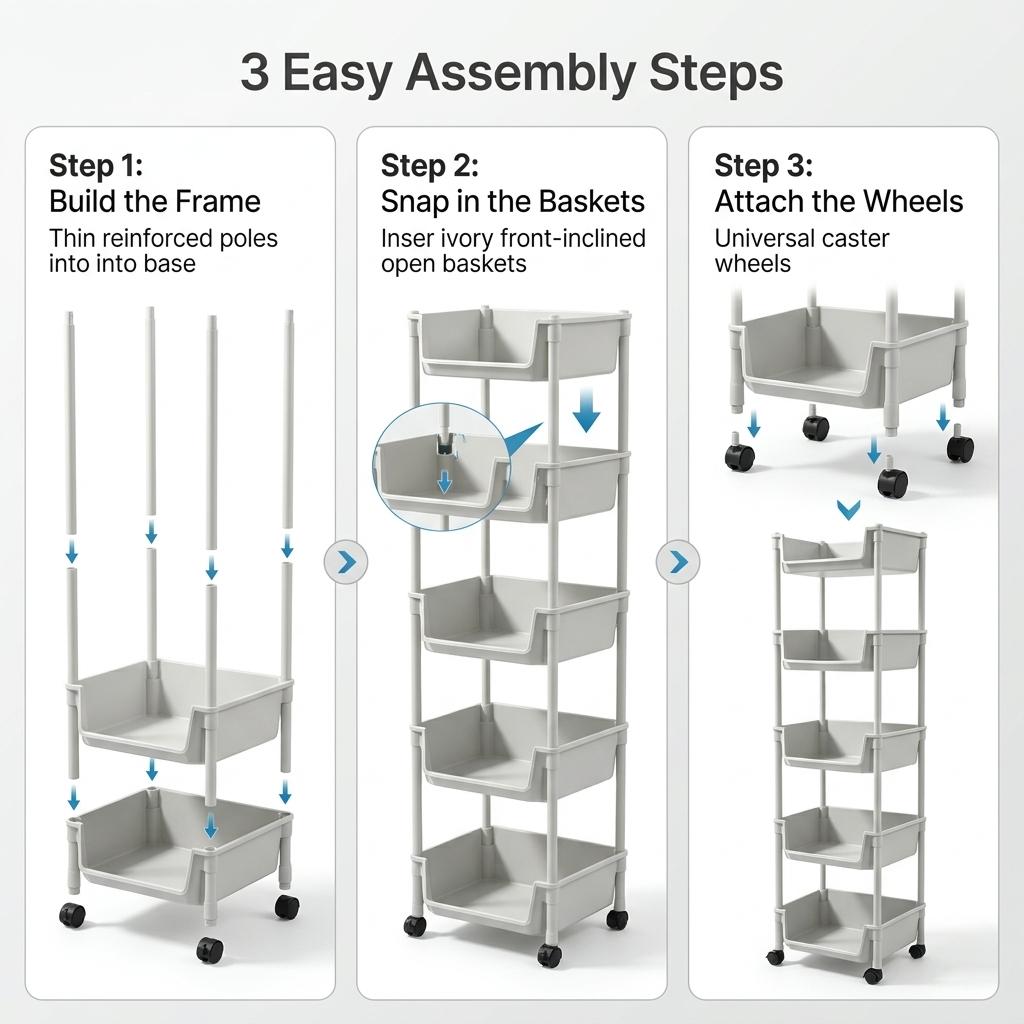 Multifunctional Multi-Layer Plastic StorageCartwith Wheels, Layered Shelf Organizer forBedroomKitchen Bathroom Living Room,AdjustableStanding Shelf Suction Cup Sponge Holder forKitchen Sink semiannual sale 2026 easy install kit gloveclip cas