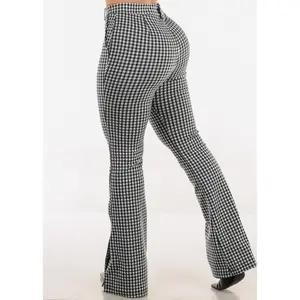 Push Up High Waist Plaid Flared Pants B&W